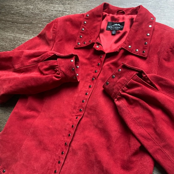 Vintage Montanaco Red Leather Jacket Studded Size Medium - Picture 2 of 4